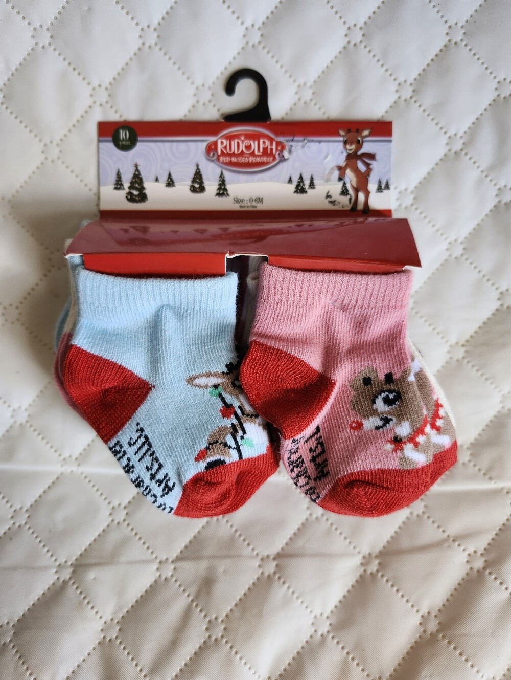 Rudolph Kids' Holiday Ankle Socks - Pink & Light Blue (10 Pack)